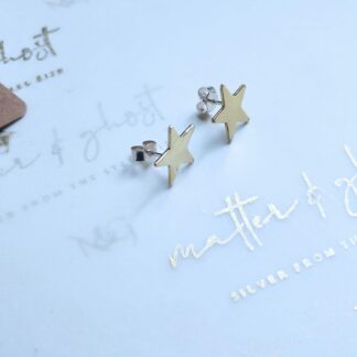 Gold Brass Star Stud Earring Shiny Handmade Beautiful