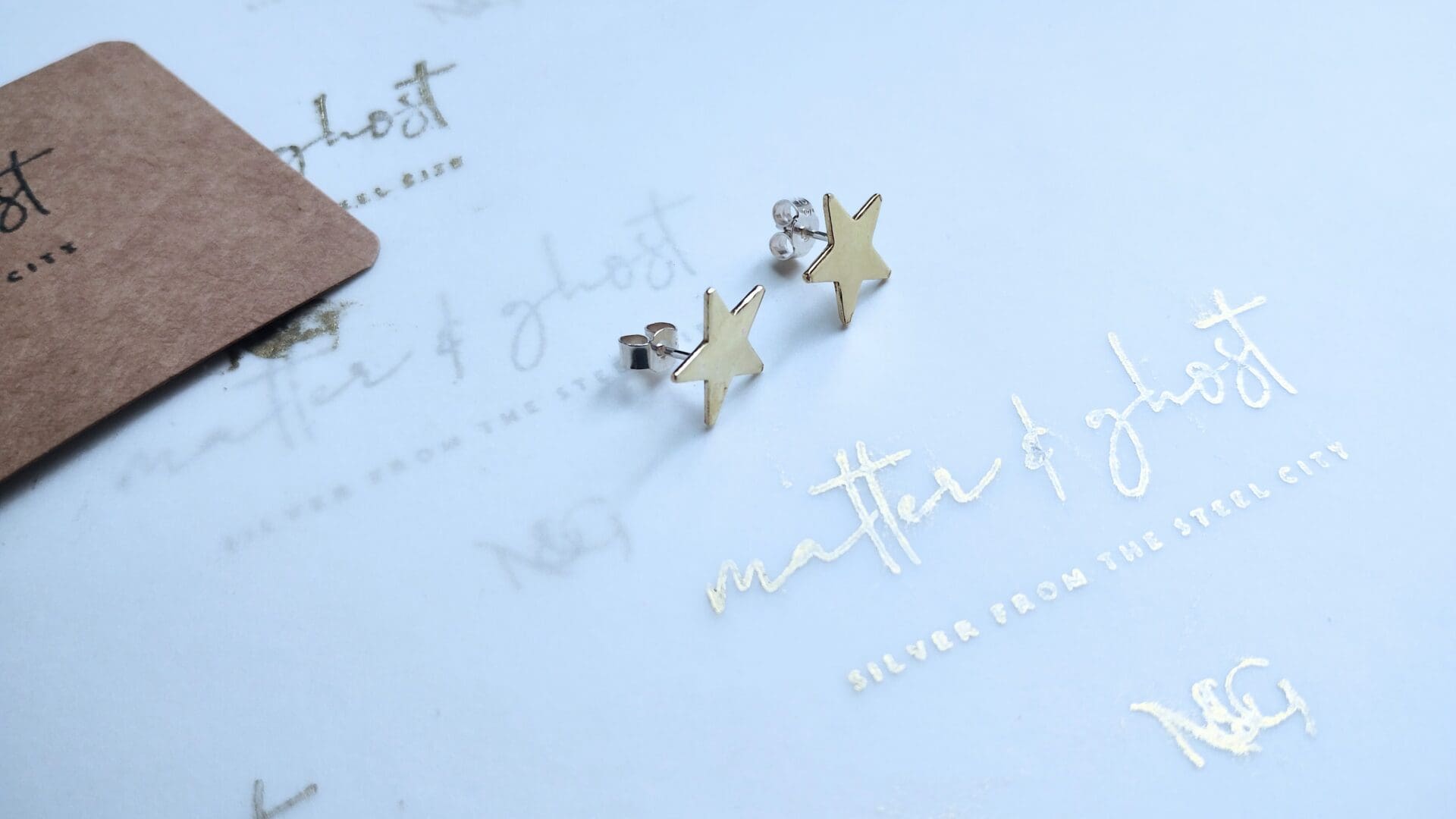 Gold Brass Star Stud Earring Shiny Handmade Beautiful
