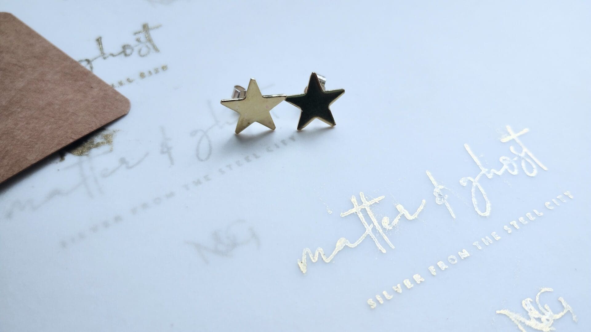 Gold Star Studs - Sterling Silver and Brass Star-Shaped Earrings - Image 4