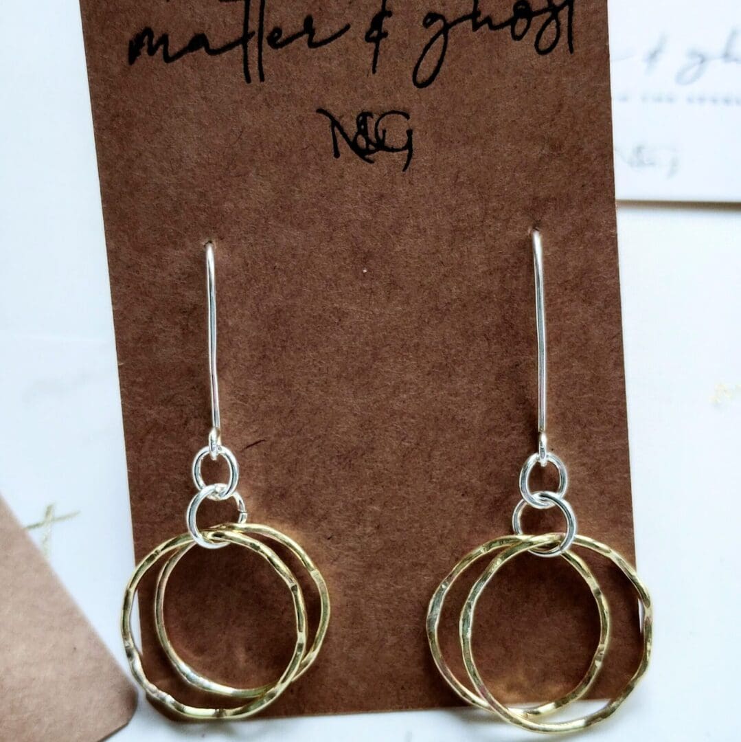 Sterling Silver and Brass Double Hoop Drop Earrings - Image 2