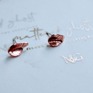 Copper Autumn Leaf Silver Stud Earrings Sterling