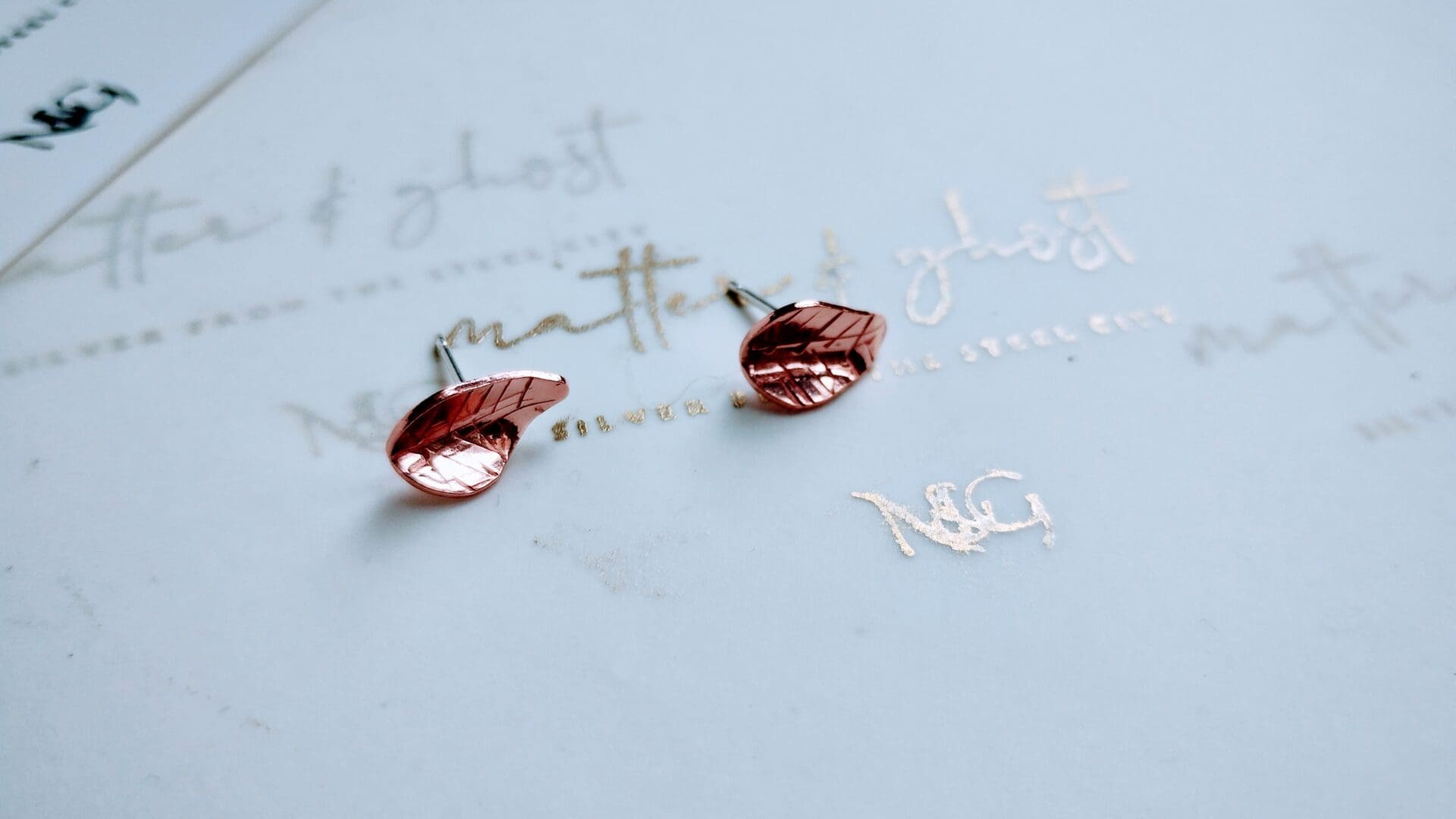 Copper Autumn Leaf Silver Stud Earrings Sterling