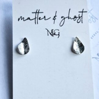 Dainty Shiny Silver Leaf Stud Earrings Handmade