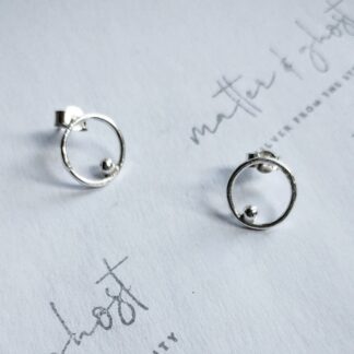 Silver Stud Circle Earrings Ball Detail