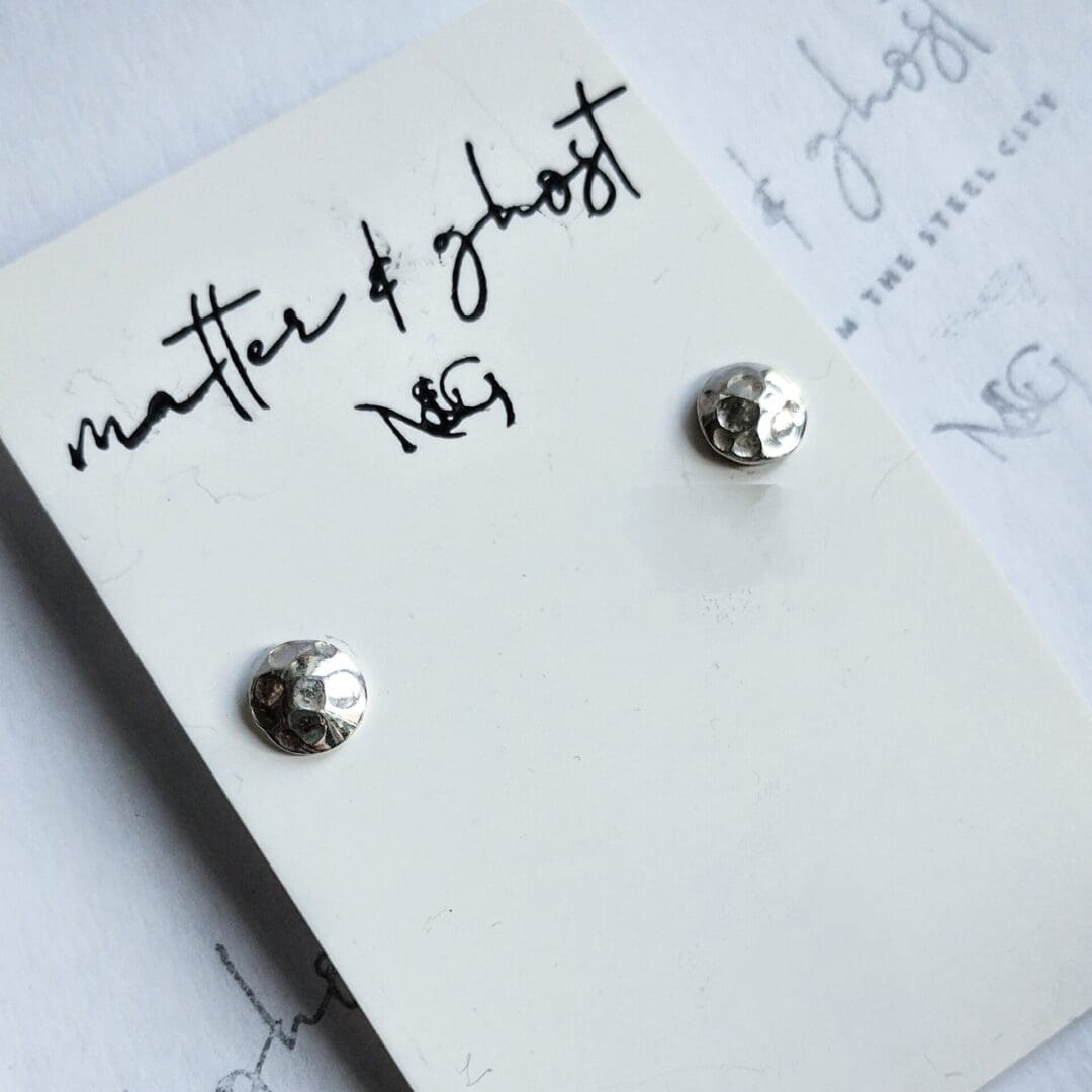 Cratered Full Moon Hammered Sterling Silver Stud Earrings - Image 2