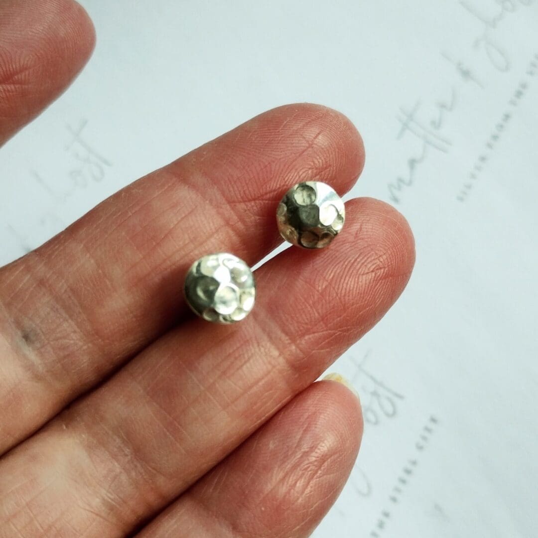 Cratered Full Moon Hammered Sterling Silver Stud Earrings - Image 5