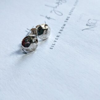 Hammered Sterling Silver Shiny Round Stud Moon Earrings
