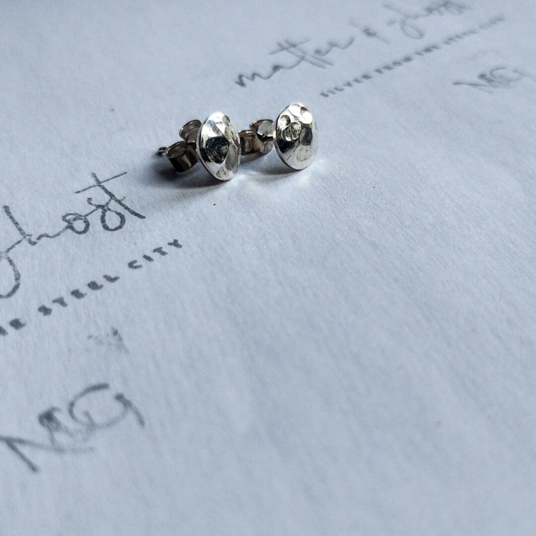 Cratered Full Moon Hammered Sterling Silver Stud Earrings - Image 3