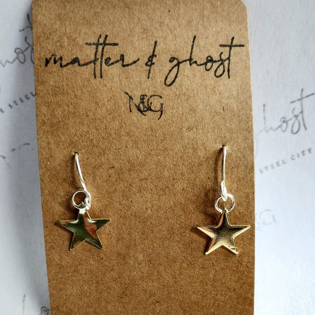 Star Drop Sterling Silver and Brass Mixed Metal Drop Earrings - Image 4