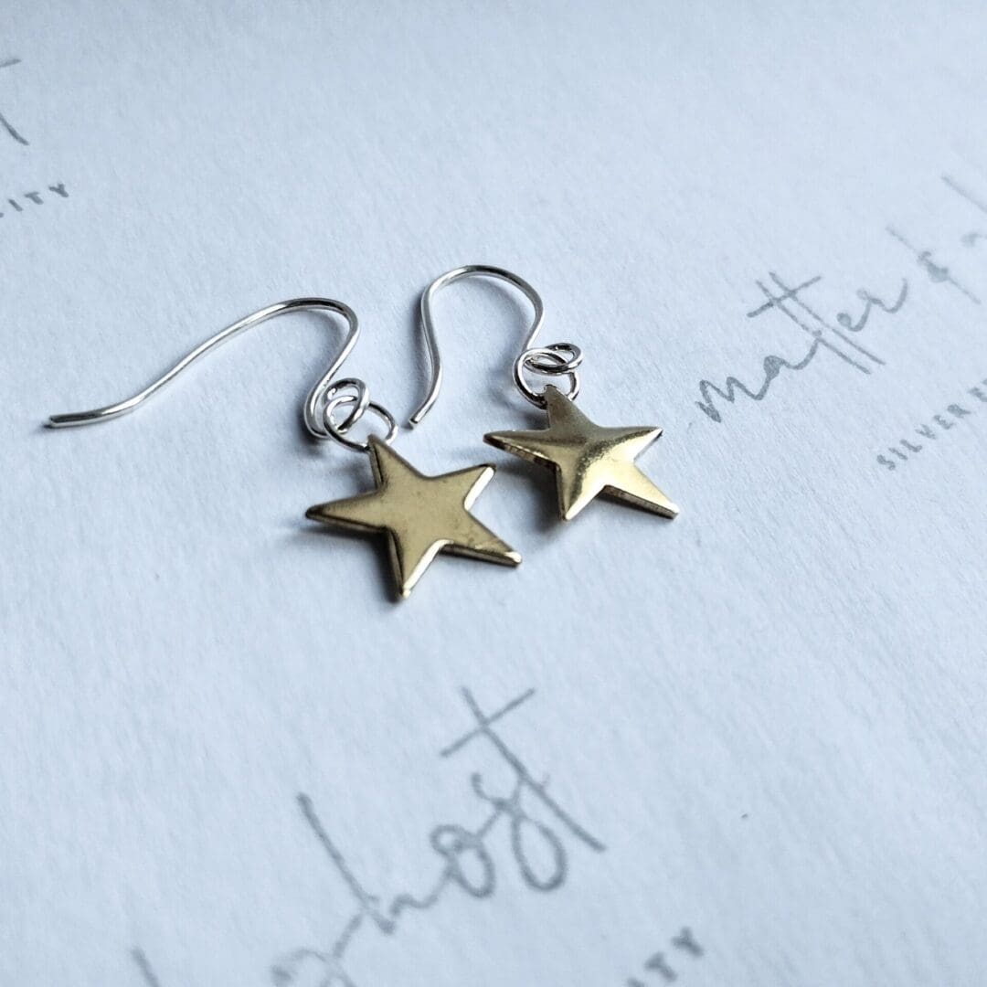 Star Drop Sterling Silver and Brass Mixed Metal Drop Earrings - Image 3