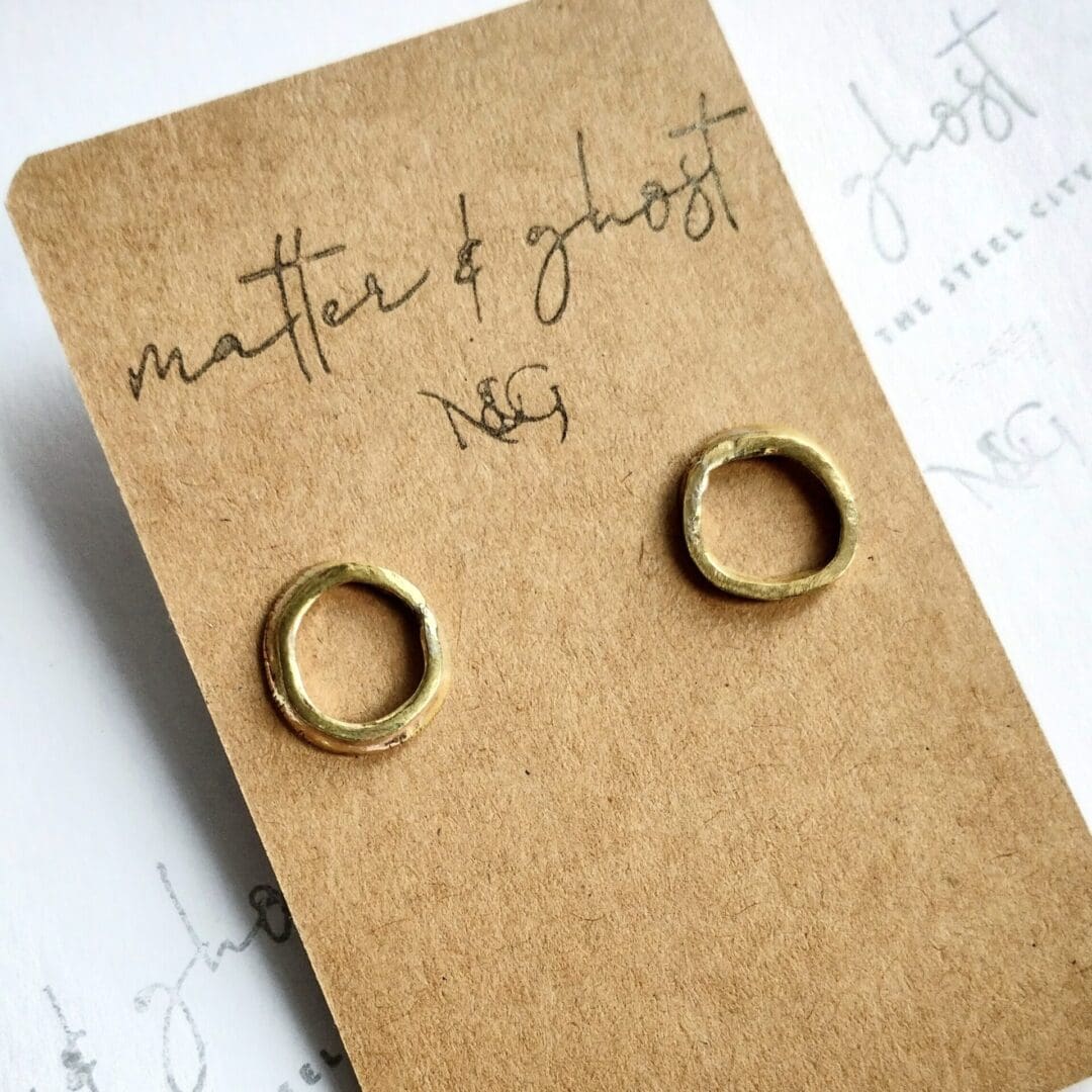 Sterling Silver and Brass Irregular Circle Hoop Stud Earrings - Image 3