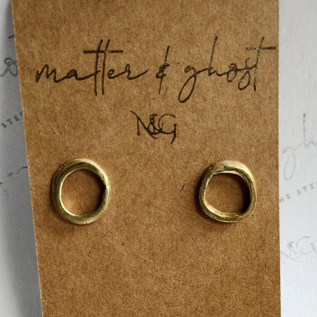 Sterling Silver and Brass Irregular Circle Hoop Stud Earrings - Image 2