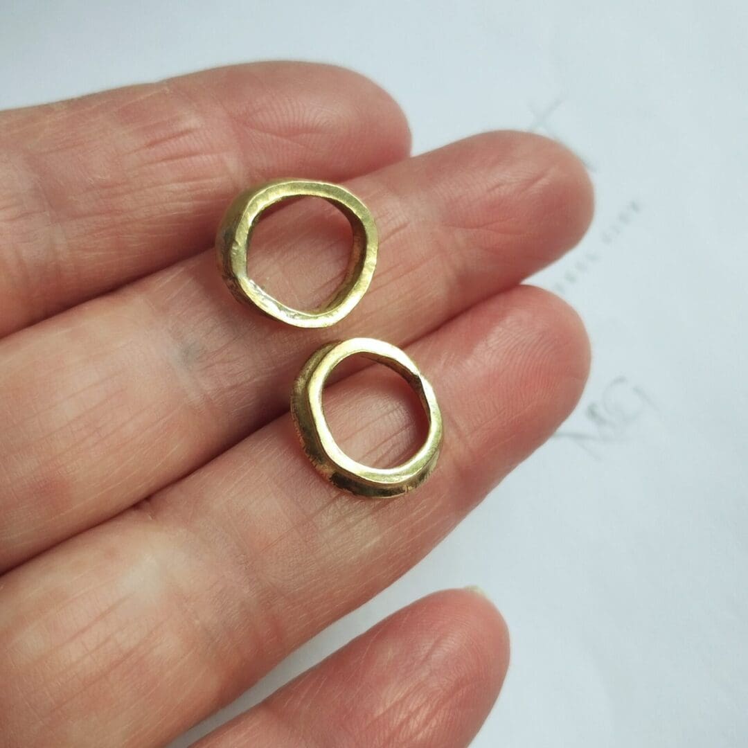 Sterling Silver and Brass Irregular Circle Hoop Stud Earrings - Image 4