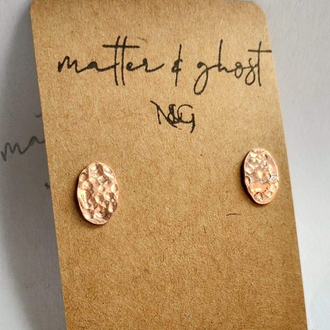 Hammered Copper and Sterling Silver Disc Earrings - Image 4