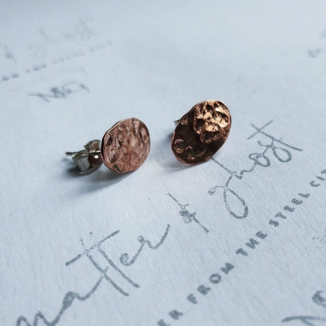 Hammered Copper and Sterling Silver Disc Earrings - Image 3