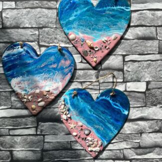 Large handmade sunrise beach inspired resin heart wall decor