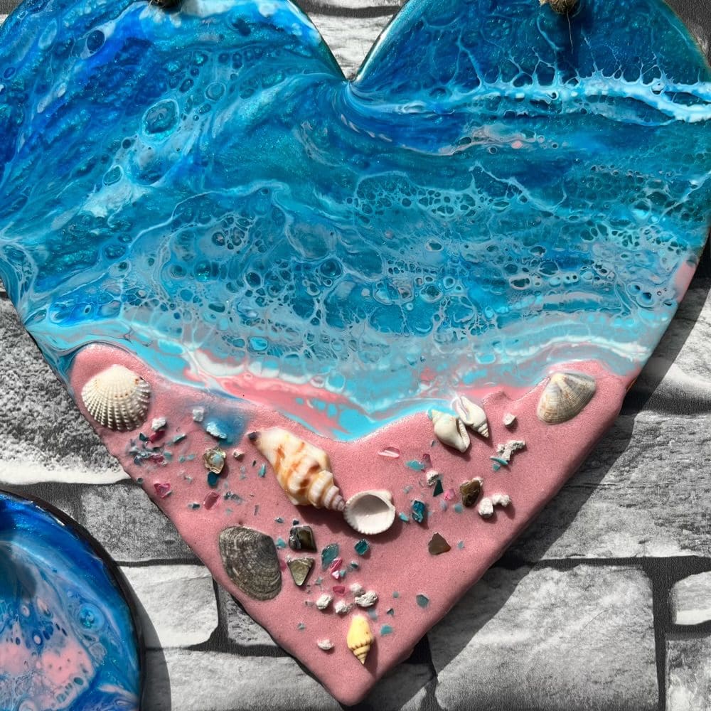 Large handmade sunrise beach inspired resin heart wall decor - Image 4