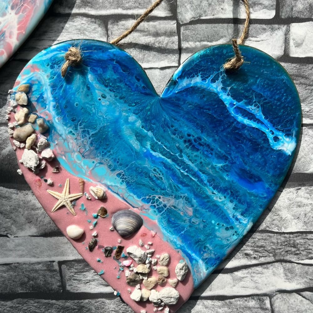 Large handmade sunrise beach inspired resin heart wall decor - Image 3