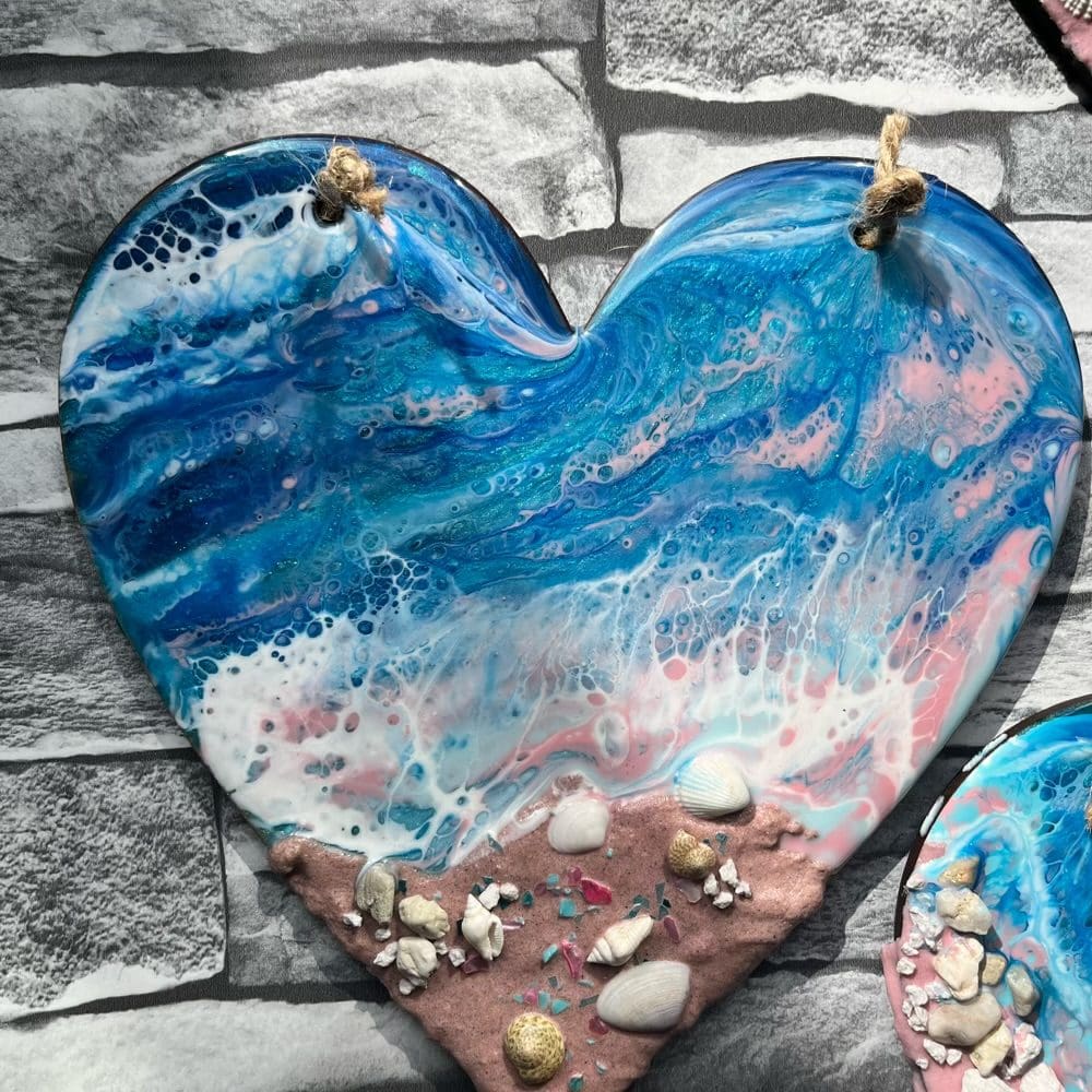 Large handmade sunrise beach inspired resin heart wall decor - Image 2