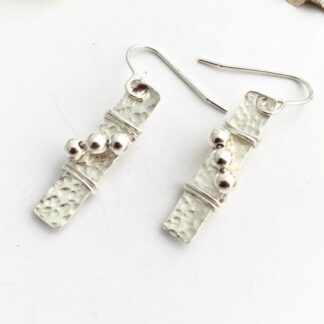 Sterling Silver Bar Hammered Drop Earrings