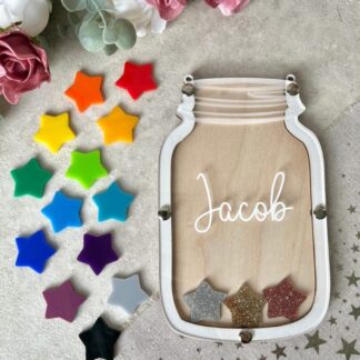 Children's Personalised Reward Jar with Bright and Glitter Star Tokens for Good Behaviour