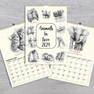 Animals in love sketched 12 month calendar