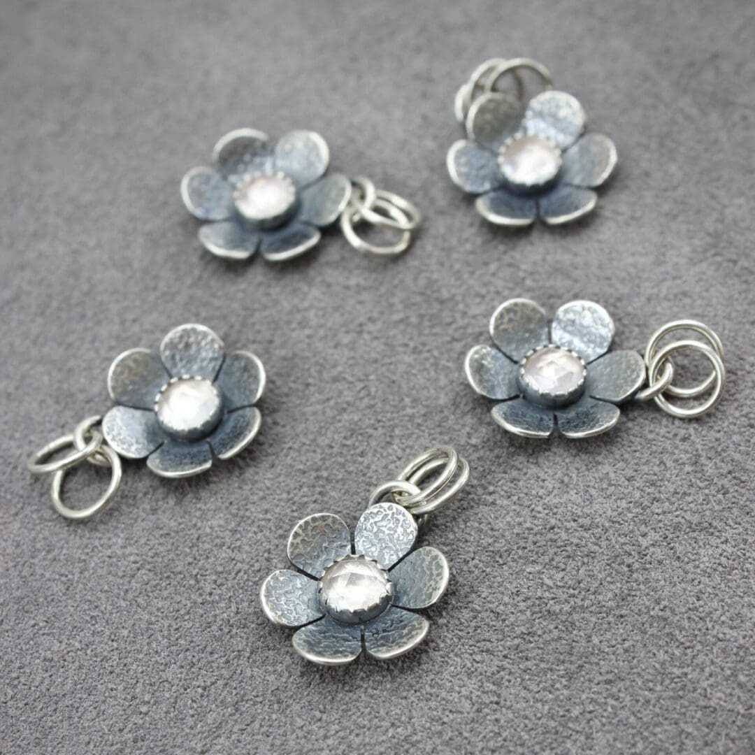 willow and twigg Sterling Silver & Rose Quartz Flower Pendant necklace