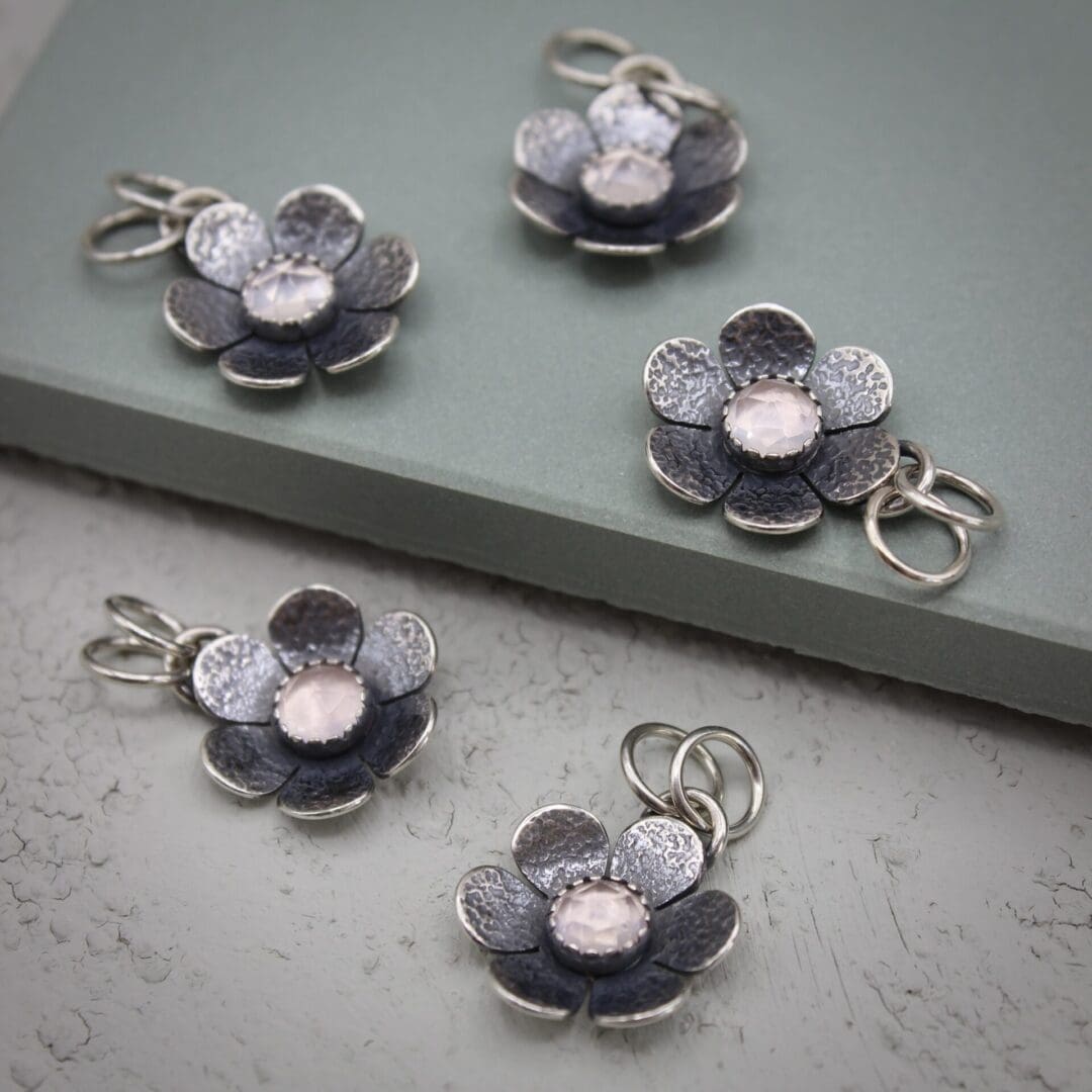 willow and twigg Sterling Silver & Rose Quartz Flower Pendant necklace