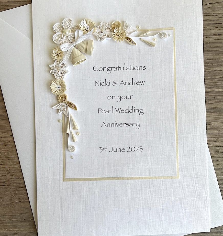 Quilled pearl 30th anniversary card handmade personalised