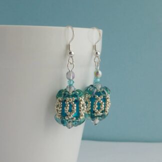 Handmade Aqua green beaded drop earrings
