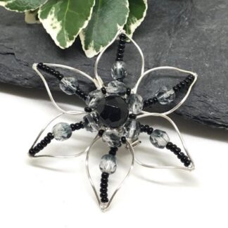 Black & Silver Flower Brooch, Monochrome