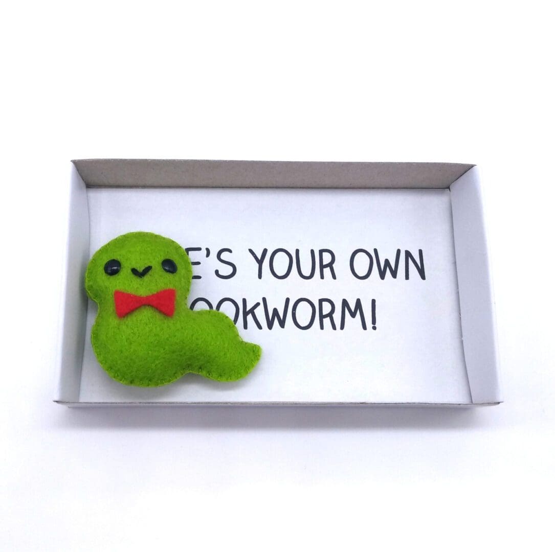 Felt bookworm magnet in a matchbox book lover gift - Image 9