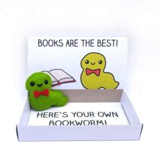 Felt bookworm magnet in a matchbox book lover gift