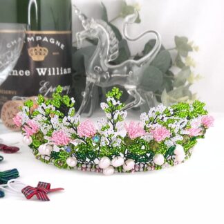Bridal tiara headband with a Scottish theme designed with tiny glass bead sprays of thistles, heather and fresh water pearl snowberries and optional bows in red or blue.