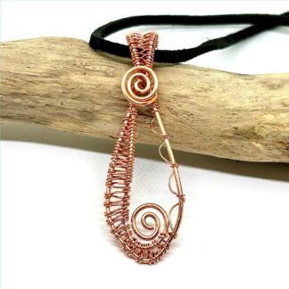 Copper Wire Weave Teardrop Pendant Necklace