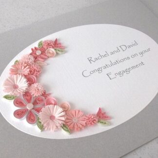 Engagement card, pink quilled flowers, handmade, personalised