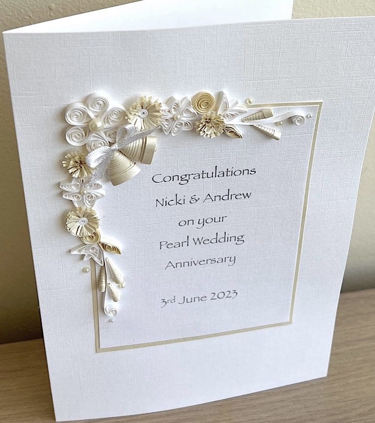 Quilled pearl 30th anniversary card handmade personalised