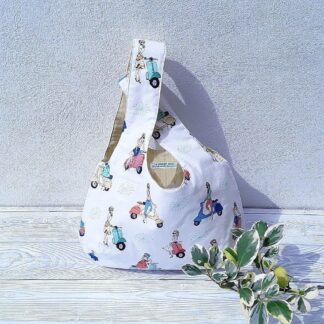Hobo style bag in retro mopeds design