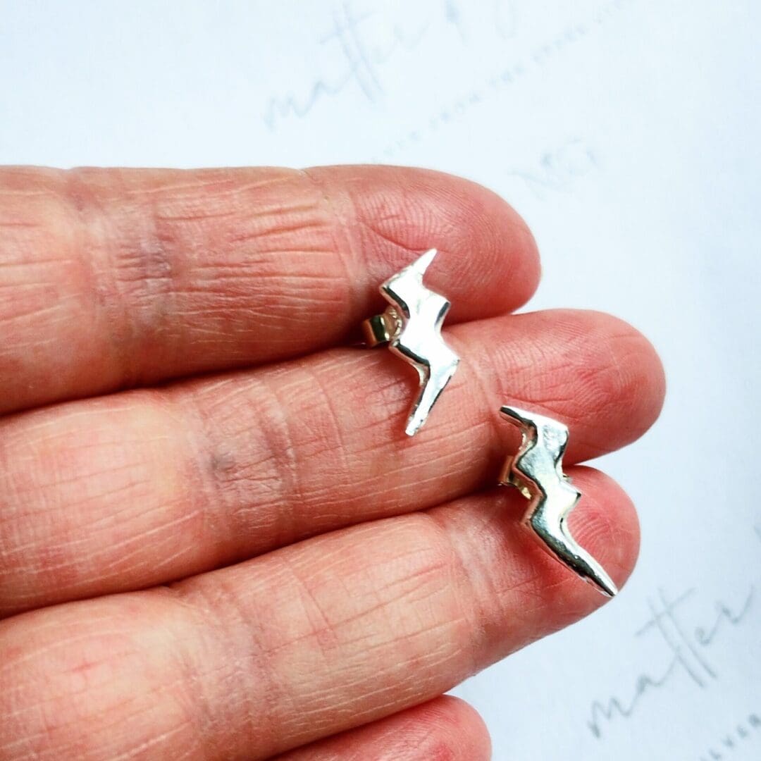 Lightning Bolt Silver Stud Earrings - Image 3