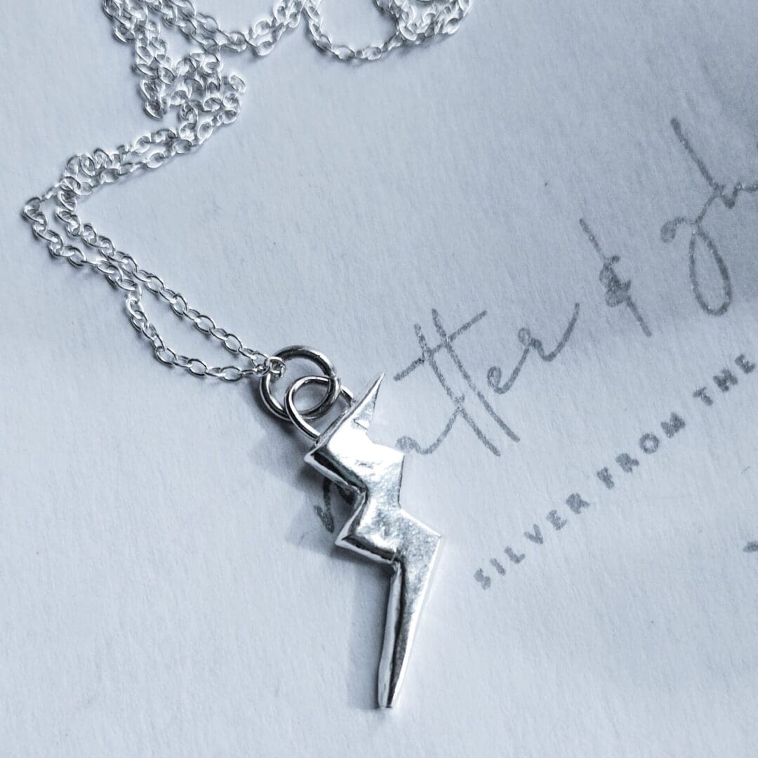 Lightning Bolt Silver Necklace Pendant - Image 4