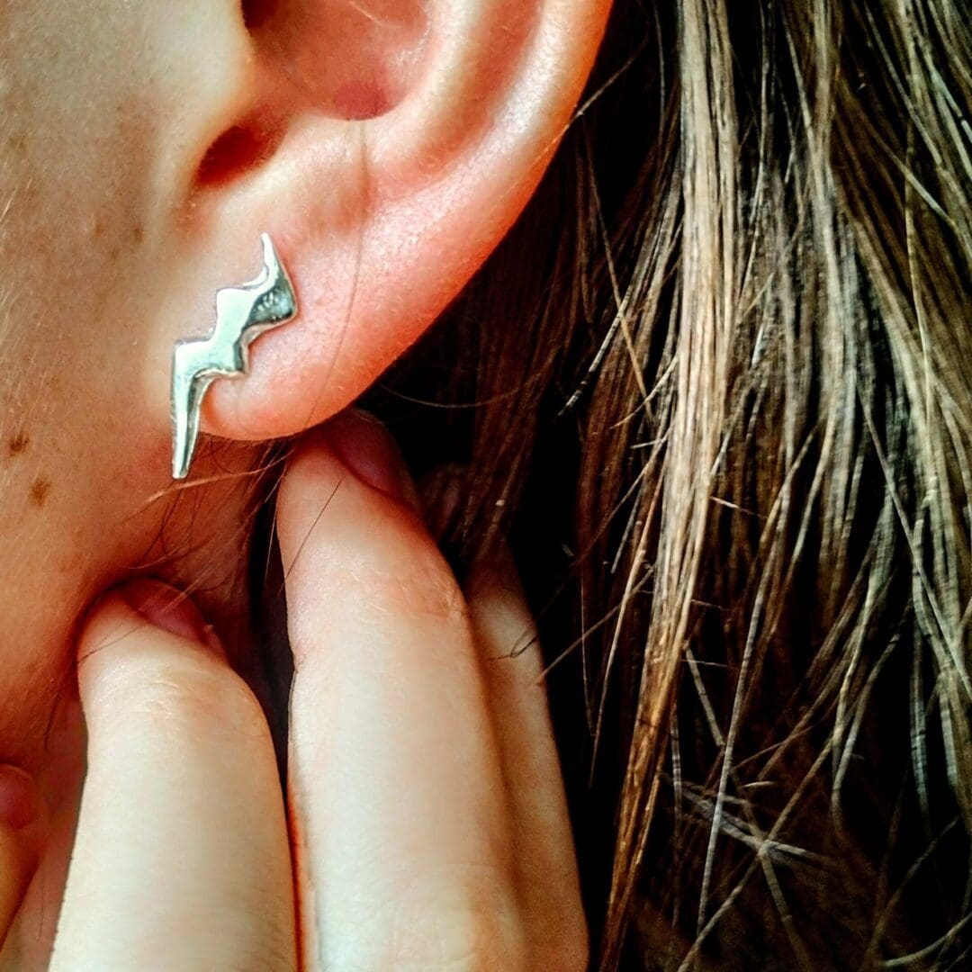 Lightning Bolt Silver Stud Earrings - Image 2