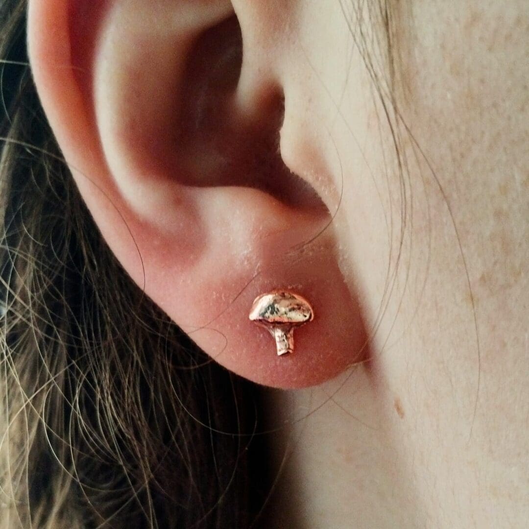 Sterling Silver and Copper Mushroom Stud Earrings - Image 3