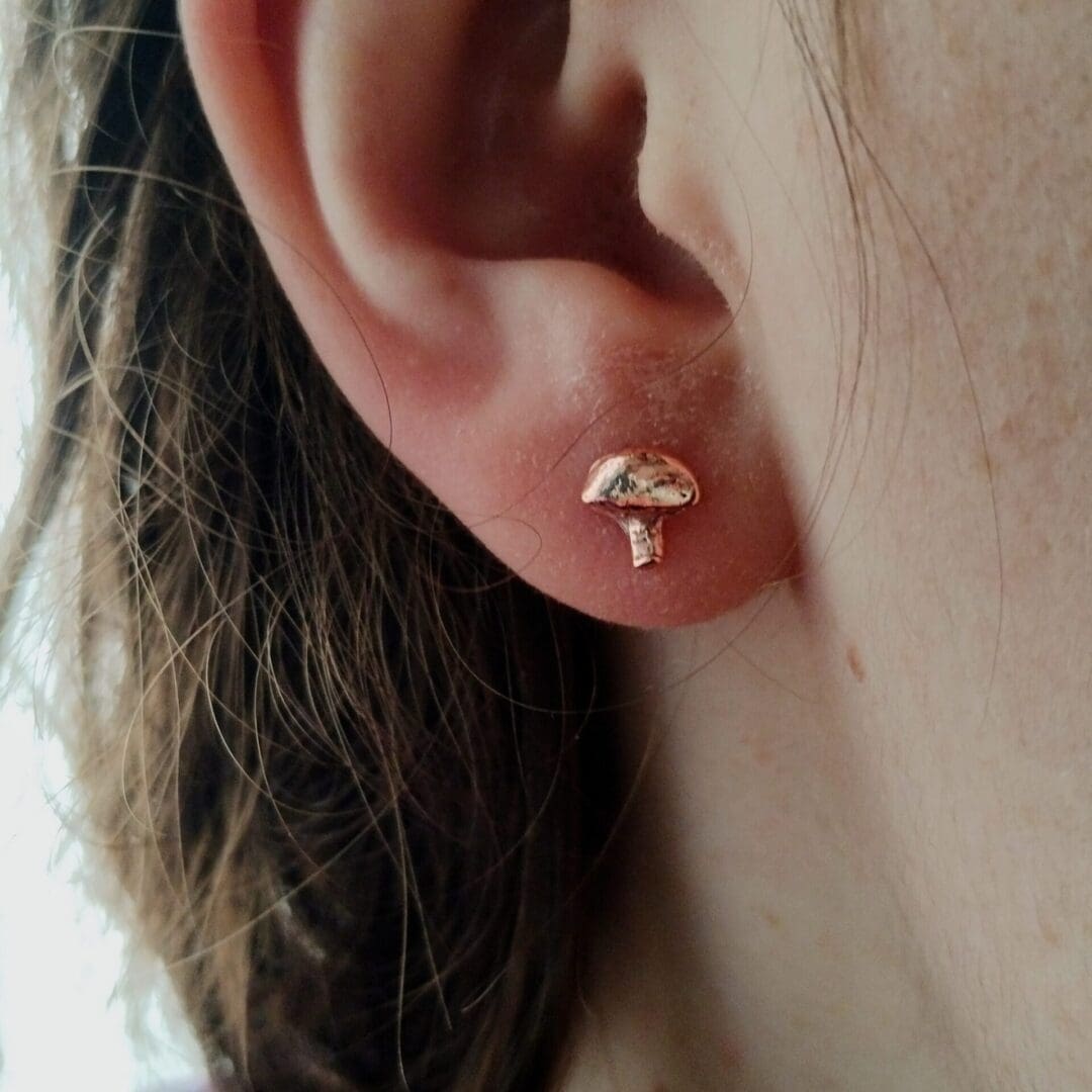 Sterling Silver and Copper Mushroom Stud Earrings - Image 6