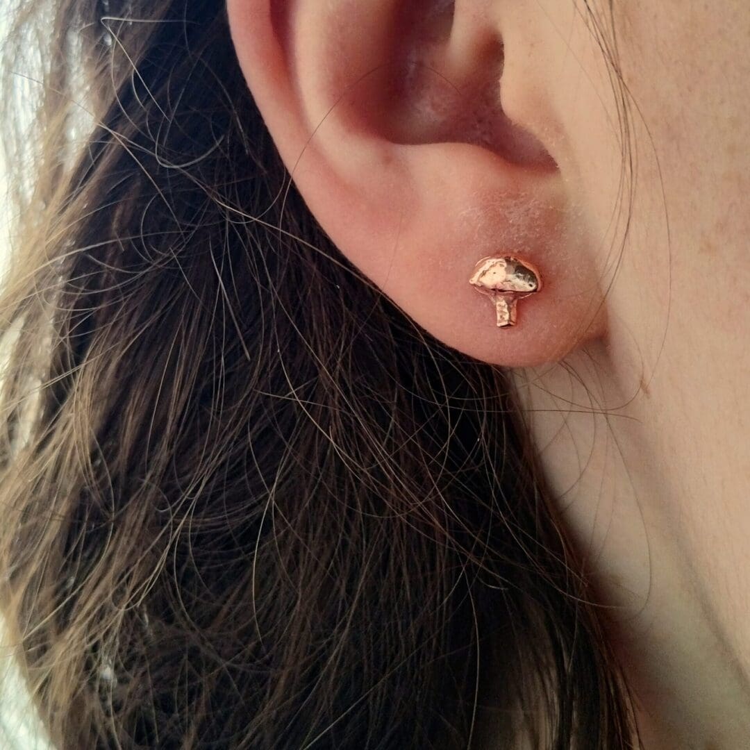 Sterling Silver and Copper Mushroom Stud Earrings - Image 8