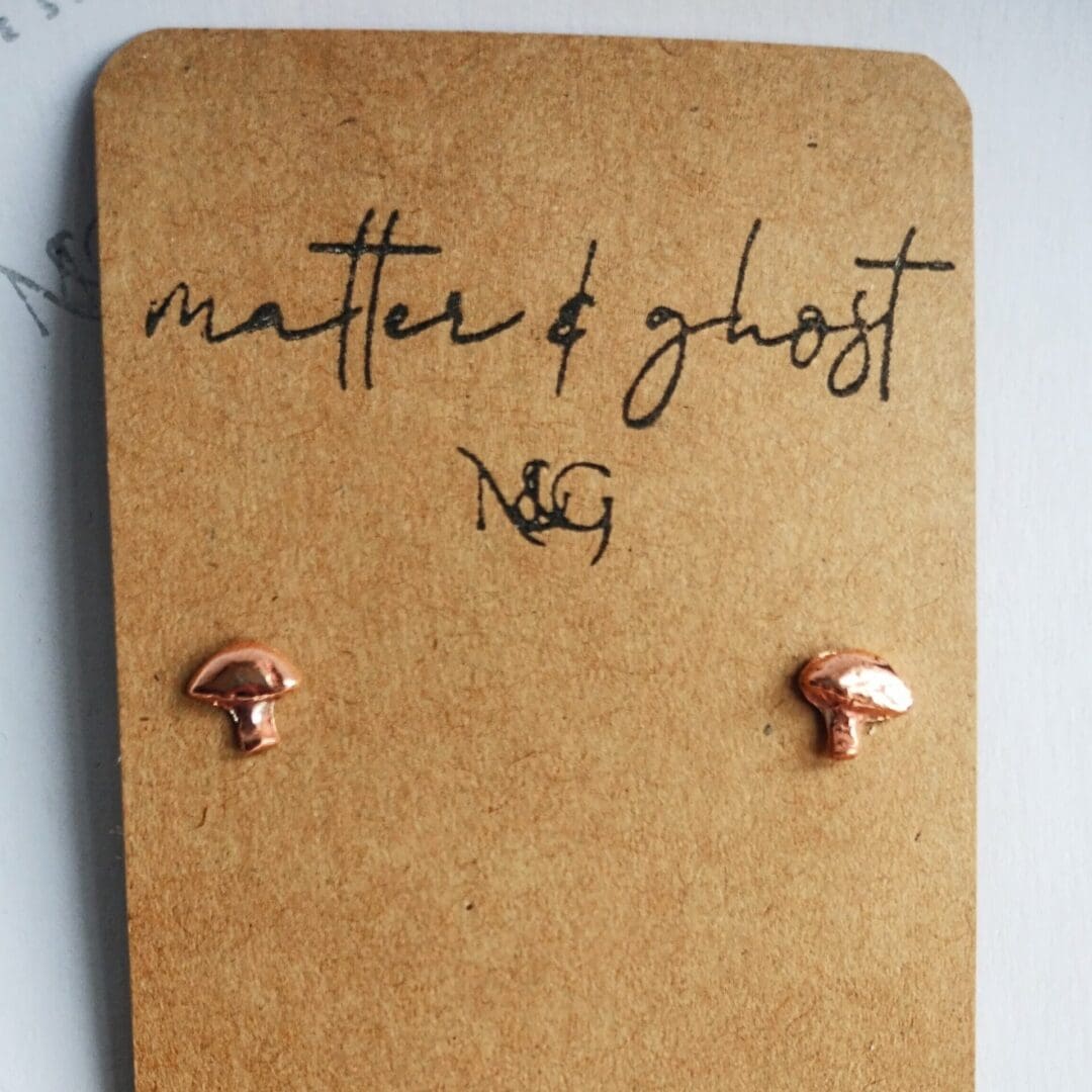 Sterling Silver and Copper Mushroom Stud Earrings - Image 5