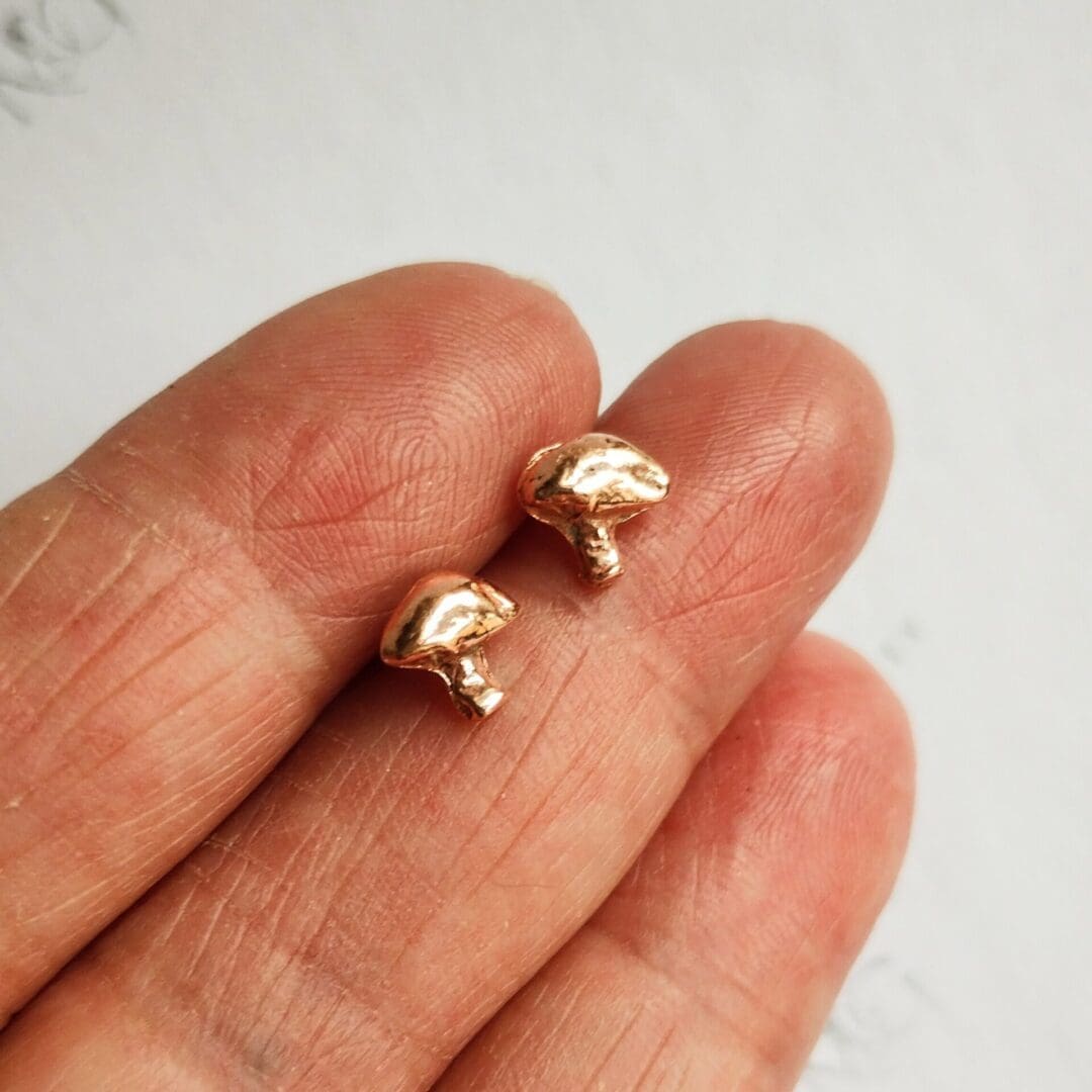 Sterling Silver and Copper Mushroom Stud Earrings - Image 4