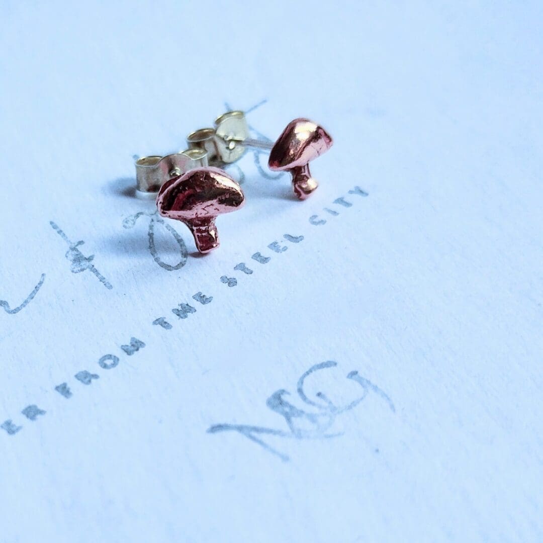 Sterling Silver and Copper Mushroom Stud Earrings - Image 7