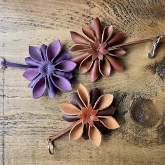 Handmade leather flower bag charm or key fob