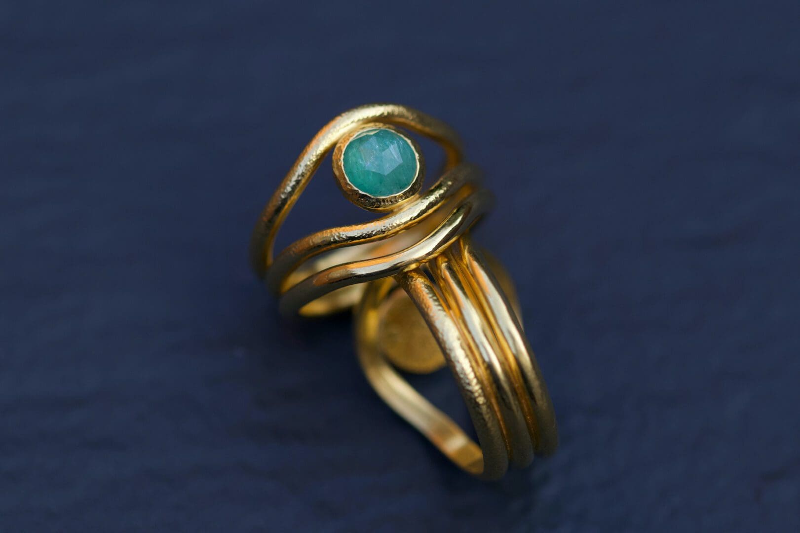 Sterling Silver 18k Gold Vermeil Kelp Seaweed Inspired Rings with Kyanite Gemstone made by My Jewellery Garden
