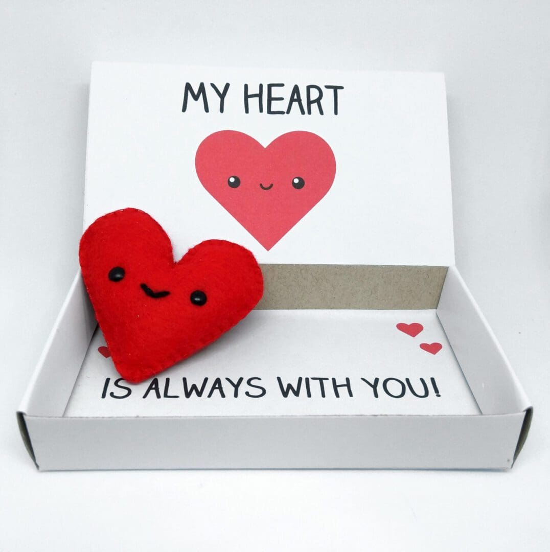 Felt heart magnet in a matchbox love gift
